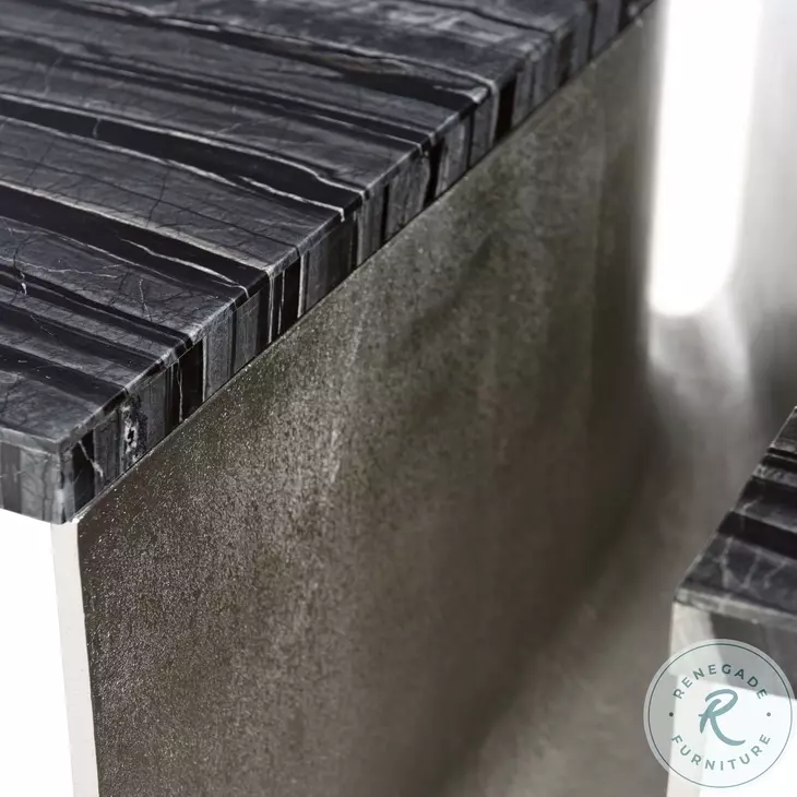 Tegan Black Forest Marble And Shiny Nickel Cocktail Table