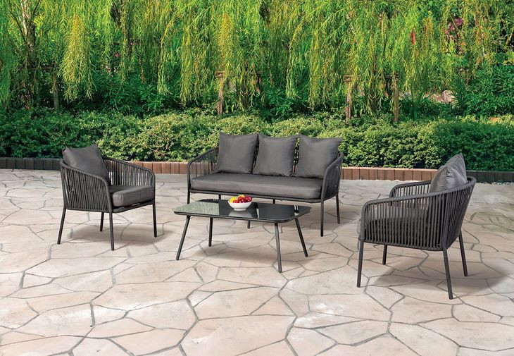 Myesha Dark Gray and Light Gray 4 Piece 39" Outdoor Conversation Set
