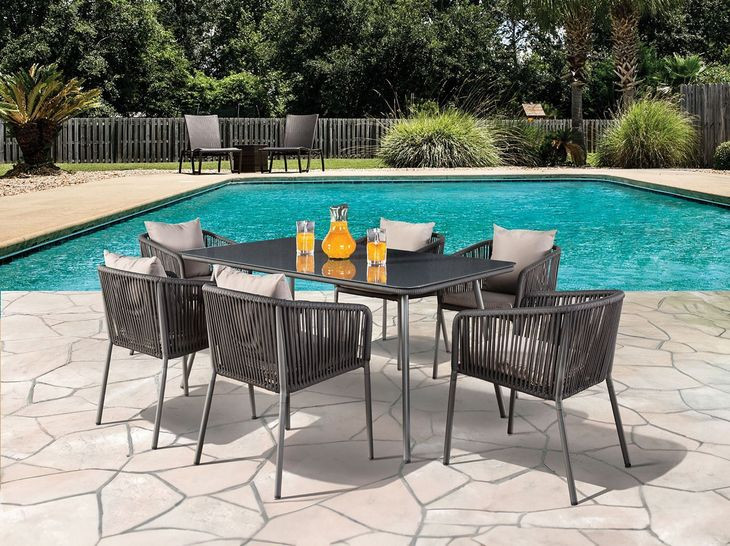 Tushari Dark Gray and Light Gray 7 Piece 36" Outdoor Dining Set