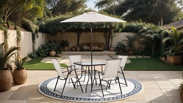 Fallone Beige 6 Piece Outdoor Dining Set