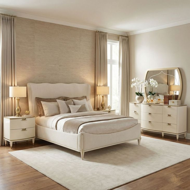 La Terrazza Creamy Pearl Upholstered Panel Bedroom Set