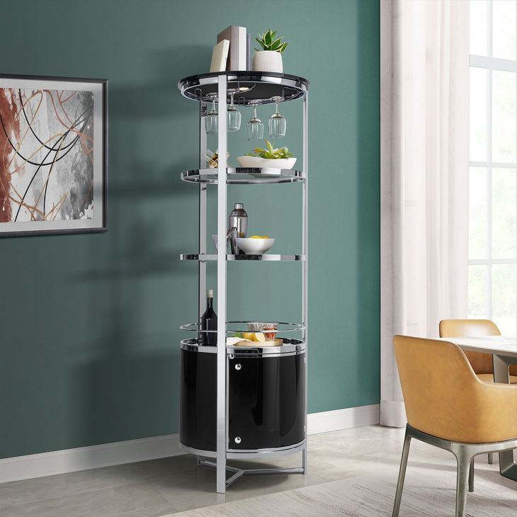 Jule Black and Chrome Wine Rack with LED