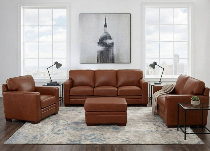 Langston Nutmeg Leather Living Room Set