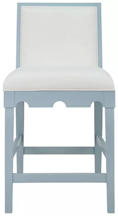 Lanister Cream and Light Blue Lacquer Performance Fabric Counter Height Stool