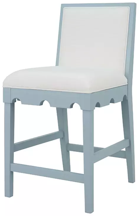 Lanister Cream and Light Blue Lacquer Performance Fabric Counter Height Stool