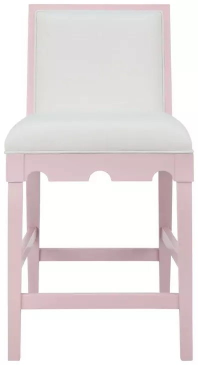 Lanister White Linen Performance Fabric Counter Height Stool With Matte Pink Lacquer Frame