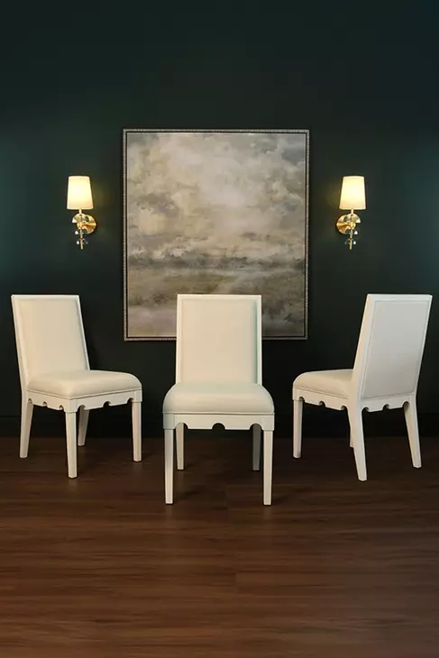 Lanister Matte White Lacquer Performance Fabric Dining Chair