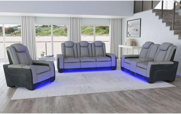 Niven Cement and Charcoal 77" Power Reclining Loveseat with USB Charging