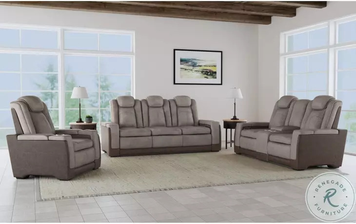 Niven Grey And Brown Power Reclining Living Room Set with Adjustable Headrest