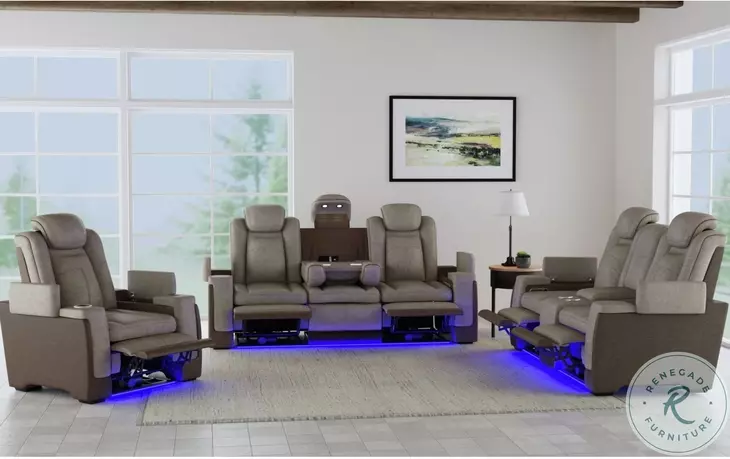 Niven Grey And Brown Power Recliner with Adjustable Headrest