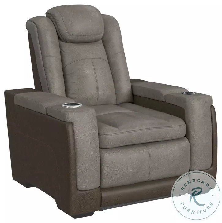 Niven Grey And Brown Power Recliner with Adjustable Headrest