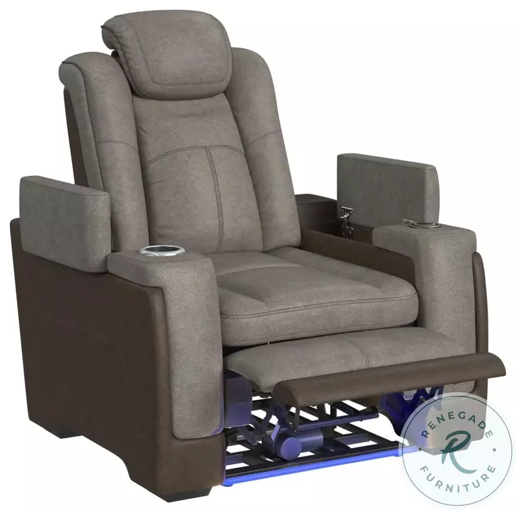 Niven Grey And Brown Power Reclining Living Room Set with Adjustable Headrest