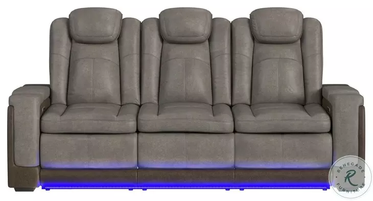 Niven Grey And Brown Power Reclining Sofa with Adjustable Headrest