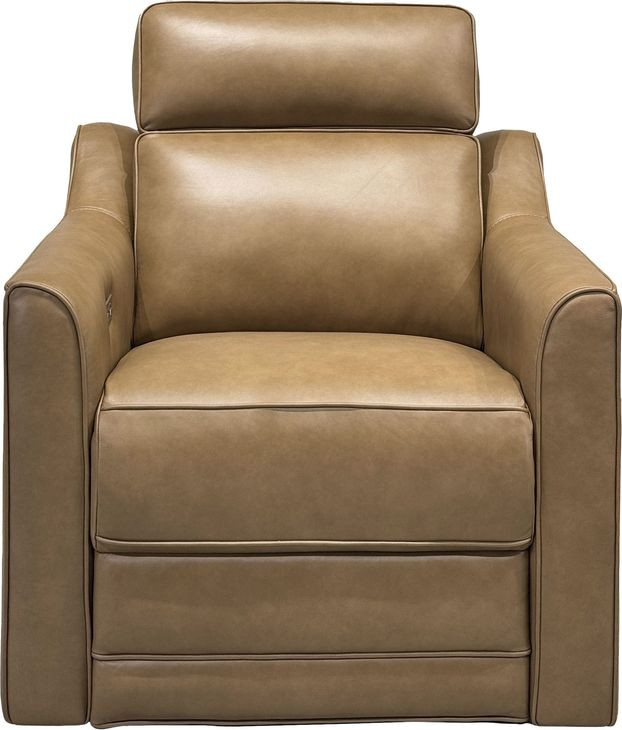 Lara Hillwood Toffee Leather Dual Power Recliner with Power Tilt Headrest and USB Charging