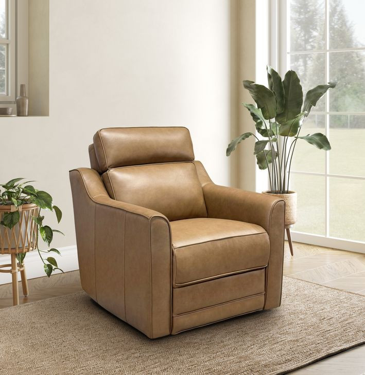 Lara Hillwood Toffee Leather Dual Power Recliner with Power Tilt Headrest and USB Charging