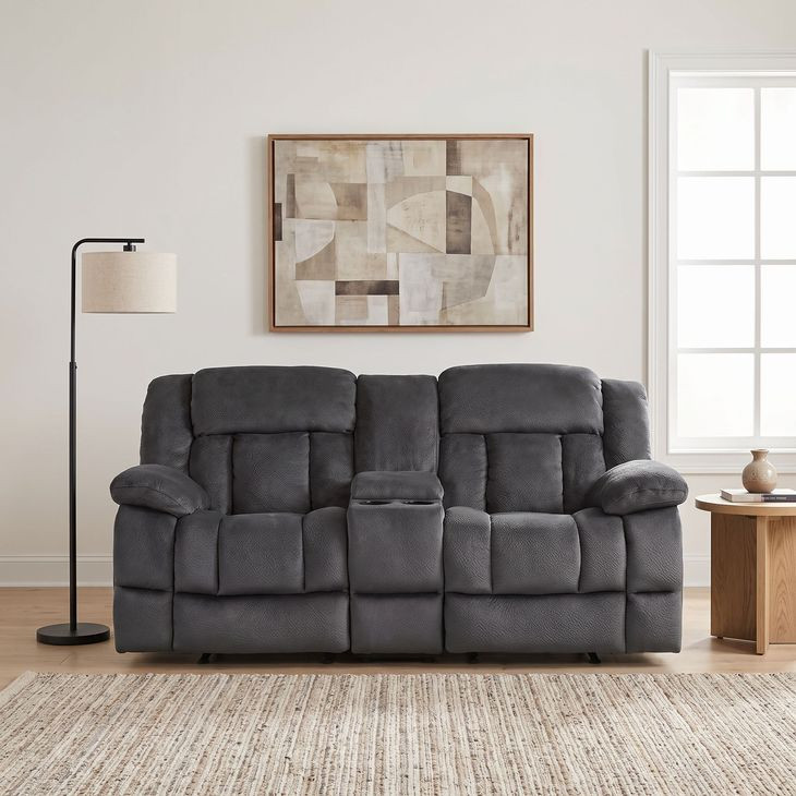 Laurelton Charcoal Double Glider Reclining Console Loveseat