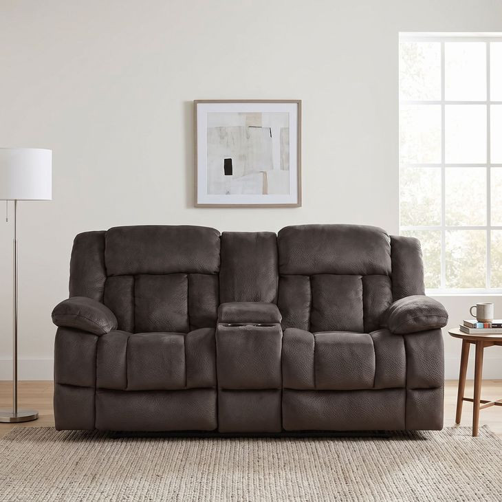 Laurelton Chocolate Double Glider Reclining Console Loveseat