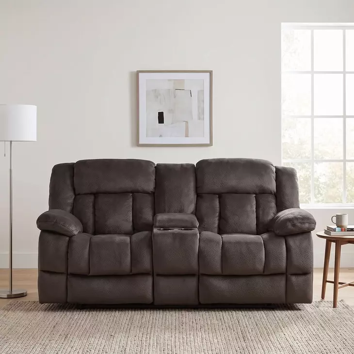 Laurelton Chocolate Double Glider Reclining Console Loveseat