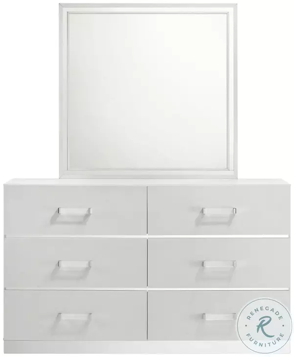 New Classic Furniture Europa Wood Dresser with Mirror, White New Classic Furniture Europa Wood Dresser with Mirror, White