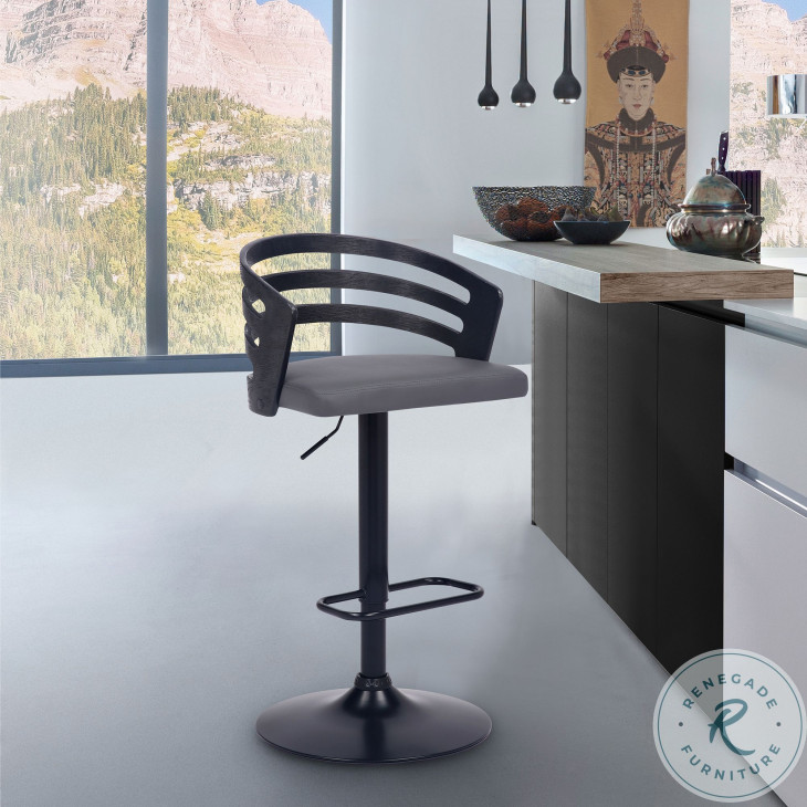 Adele Gray And Black Adjustable Swivel Bar Stool From Armen Living