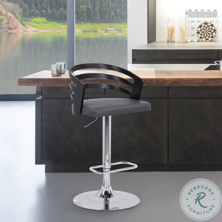 Adele Gray And Chrome Adjustable Swivel Bar Stool From Armen Living