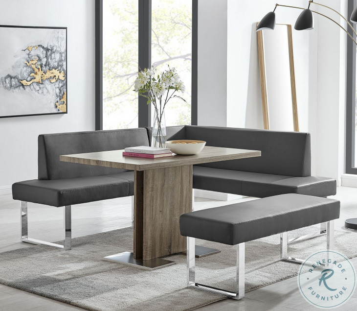 Amanda Gray Faux Leather Nook Corner Dining Bench from Armen Living ...