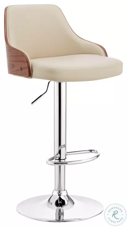 Asher Cream Faux Leather And Chrome Metal Adjustable Bar Stool