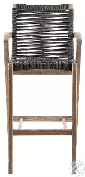 Brielle Outdoor Light Eucalyptus Wood and Charcoal Rope Bar Stool