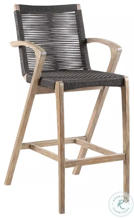 Brielle Outdoor Light Eucalyptus Wood and Charcoal Rope Bar Stool