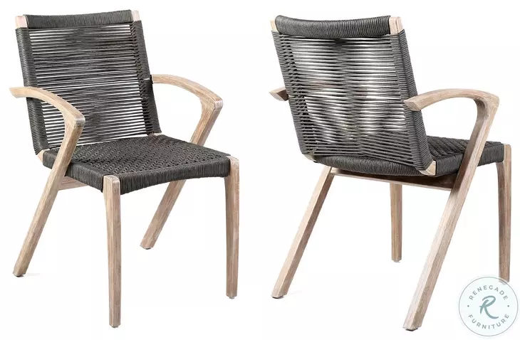 Brielle Charcoal Rope And Light Eucalyptus Outdoor Dining Chair Set Of 2