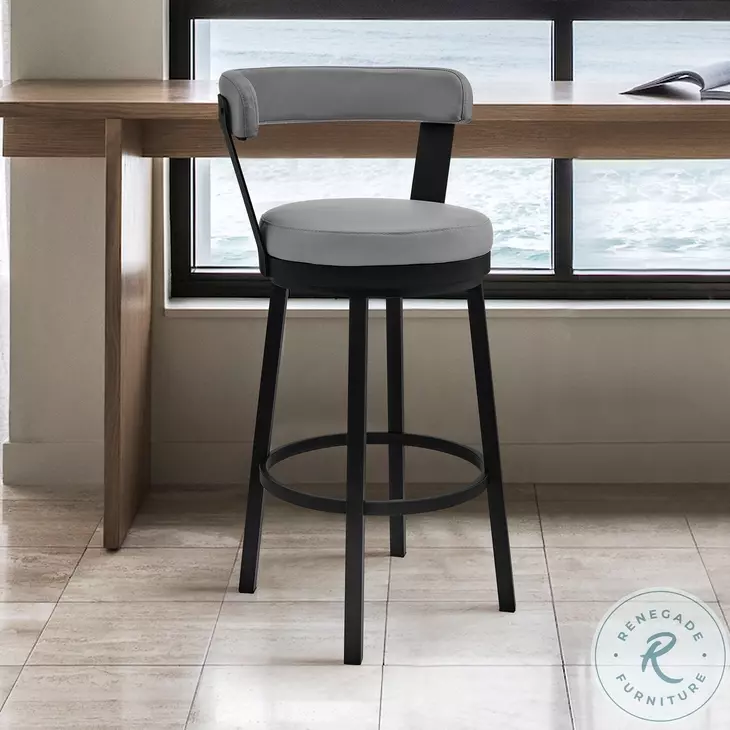 Bryant Light Gray Faux Leather and Black 30" Swivel Bar Stool