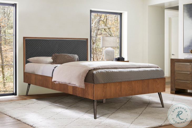 Coco Black And Rustic Oak Wood Upholstered Queen Platform Bed From ...