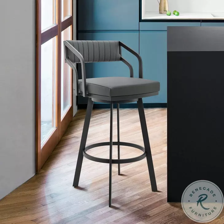 Scranton Slate Grey Faux Leather and Black Base Swivel Counter Height Stool