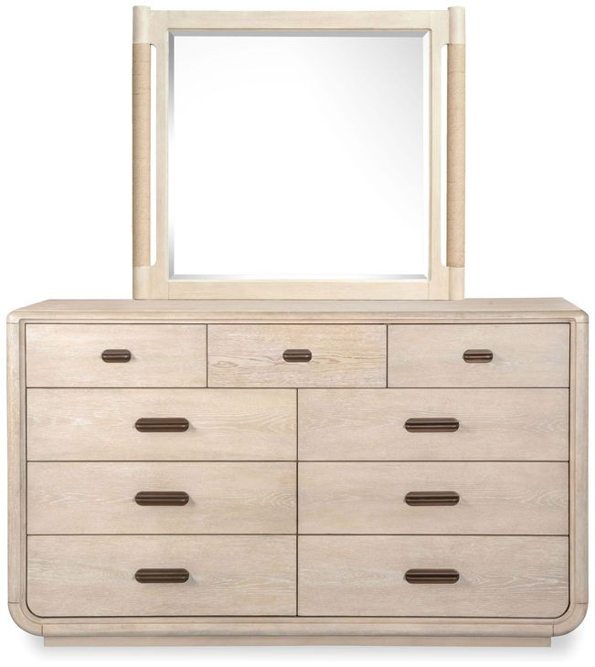 Amber Coast Sanibel Brown 9 Drawer Dresser with Rectangular Mirror