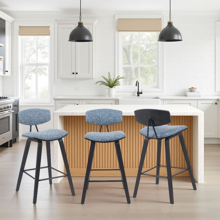 Fox Black and Speckled Blue Upholstered Counter Height Stool