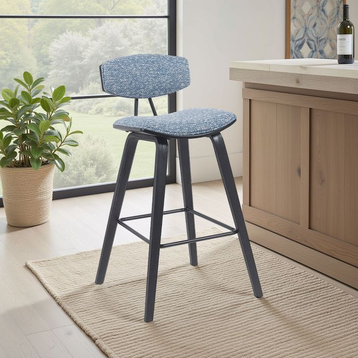 Fox Black and Speckled Blue Upholstered Bar Stool