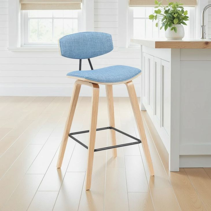 Fox Oak and Light Blue Upholstered Counter Height Stool