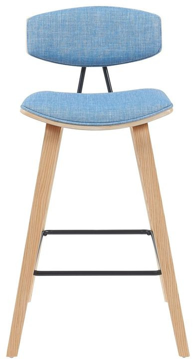 Fox Oak and Light Blue Upholstered Bar Stool