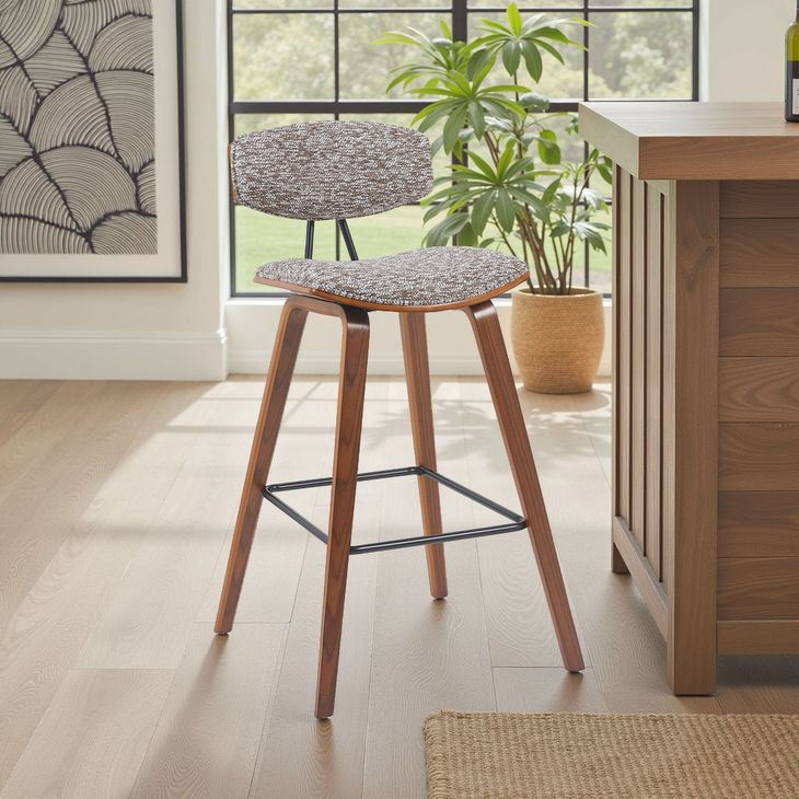Fox Walnut and Speckled Brown Upholstered Bar Stool