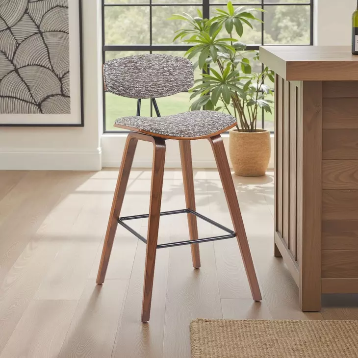Fox Walnut and Speckled Brown Upholstered Bar Stool