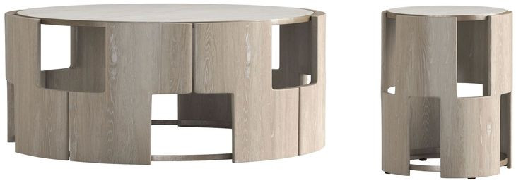 Artifacts Weathered White and Gray Round Marble Top Rhodes Occassional Table Set