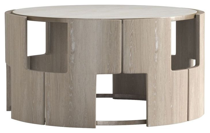 Artifacts Weathered White and Gray Round Marble Top Rhodes Cocktail Table