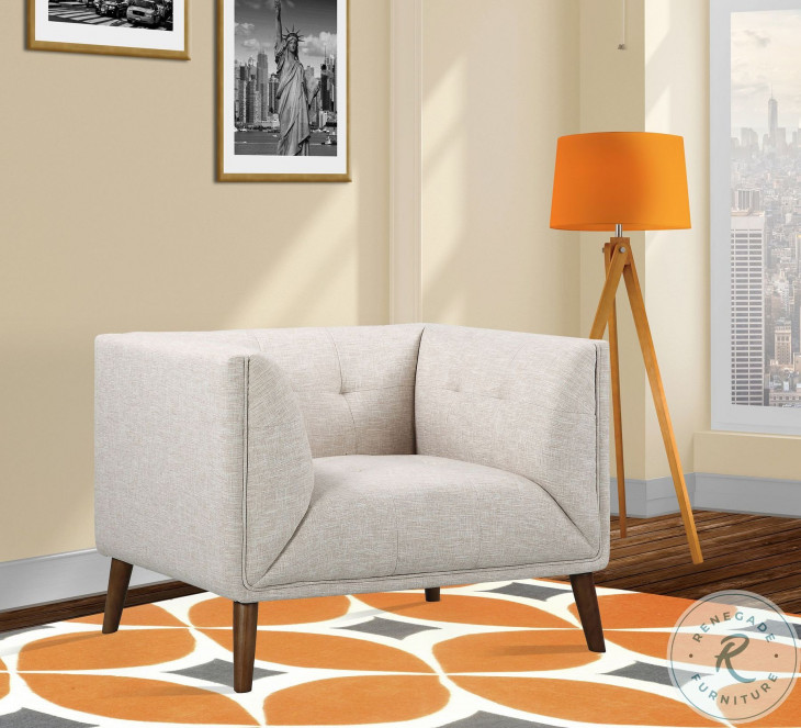 Hudson MidCentury Beige Linen Button Tufted Chair from Armen Living