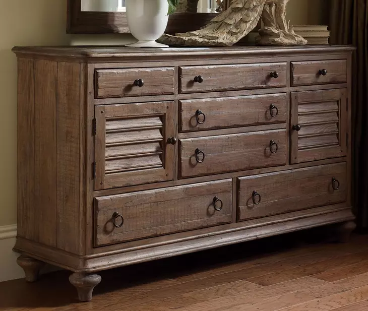 Homestead Pine Heather 7 Drawer Ellesmere Dresser with Rectangular Mirror