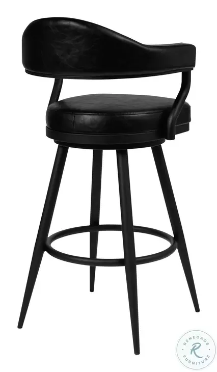 Amador Black Powder Coated And Vintage Black Faux Leather 26" Counter Height Stool