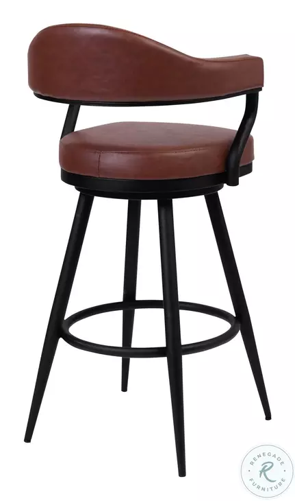 Amador Black Powder Coated And Vintage Coffee Faux Leather 30" Bar Stool