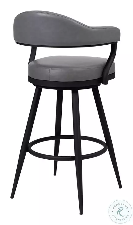 Amador Black Powder Coated And Vintage Gray Faux Leather 26" Counter Height Stool