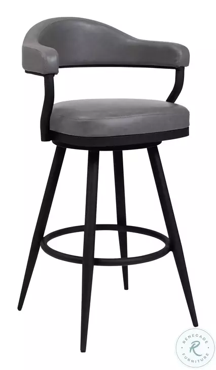 Amador Black Powder Coated And Vintage Gray Faux Leather 26" Counter Height Stool