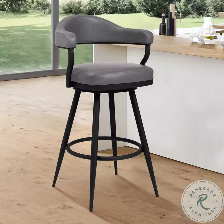 Amador Black Powder Coated And Vintage Gray Faux Leather 26" Counter Height Stool