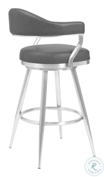 Amador Brushed Stainless Steel And Vintage Gray Faux Leather 26" Counter Height Stool